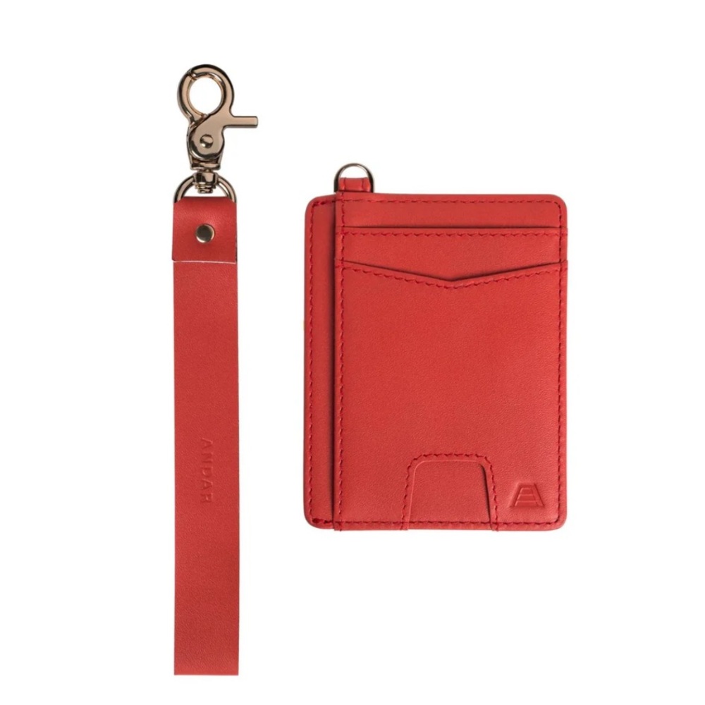 Red Leather Card Holder with Keychain